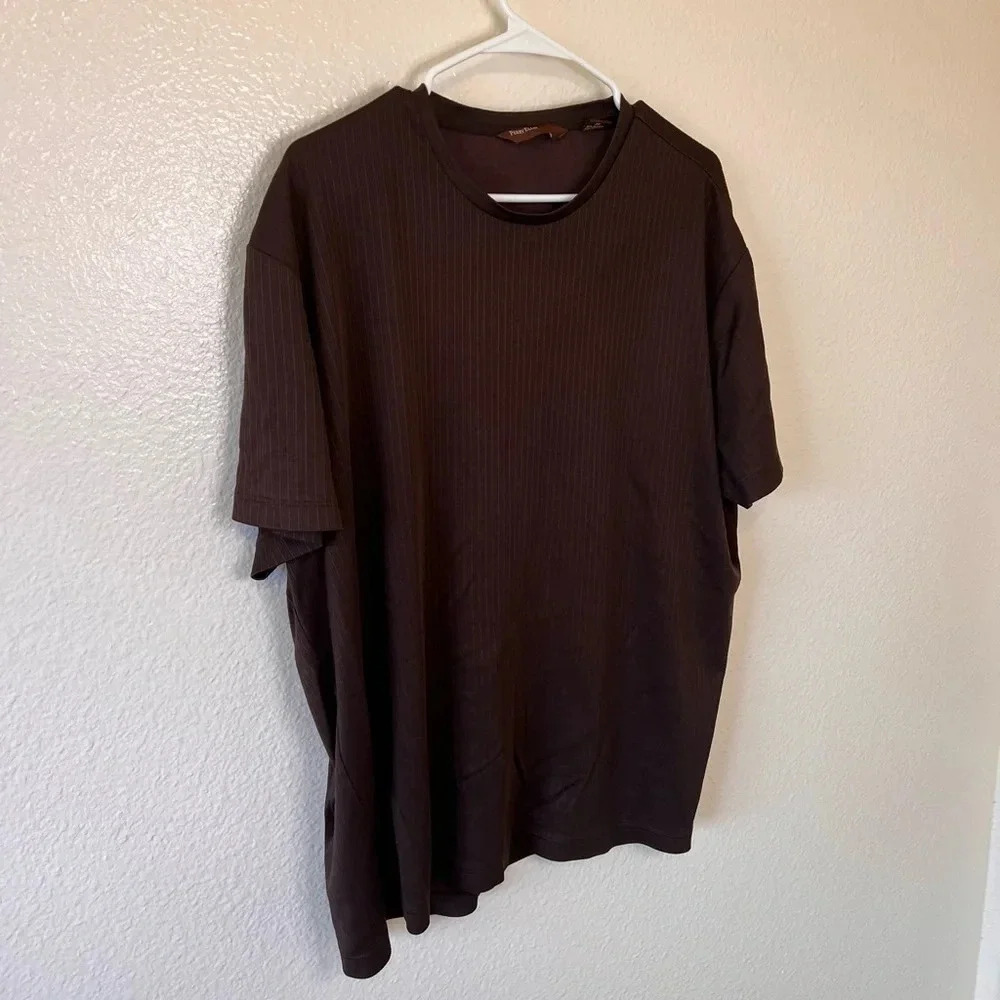 PERRY ELLIS Polyester Ribbed Brown Men’s Shirt - Picture 2 of 4